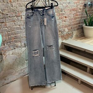 Distressed Jeans by KanCan. Ripped Wide Leg High Waist Button Fly NWT 7/27